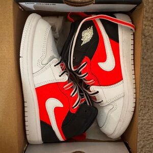 NEW IN BOX Jordan Kids Black, Red, and White Sneakers